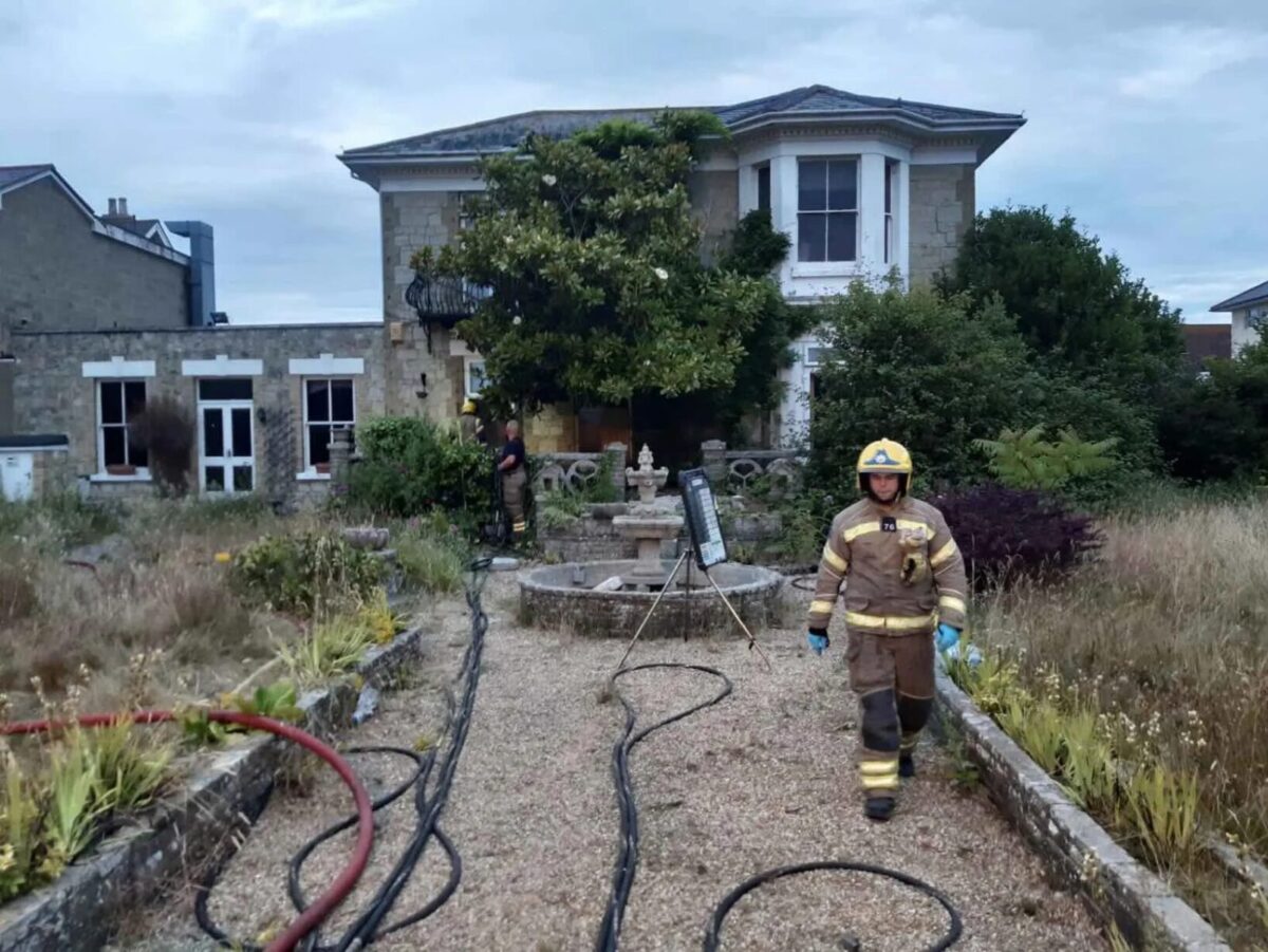 Smoke Can Be Seen Billowing From The Roof Space Of The Former Parkbury Hotel On The Isle Of Wight