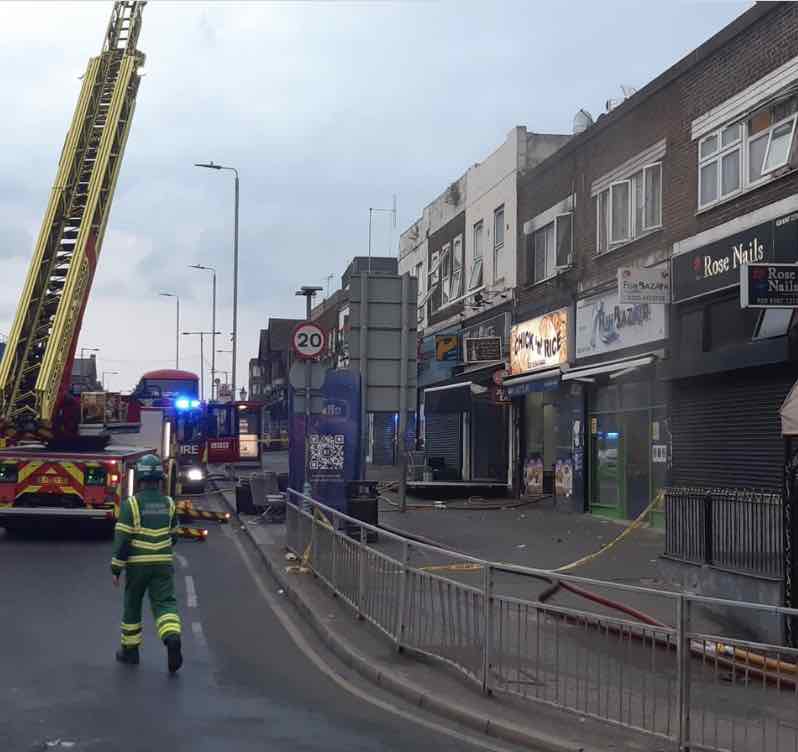 Ten Fire Engines And Approximately 70 Firefighters Battled A Fire In Longbridge Road, Barking, At A Collection Of Shops With Flats Above