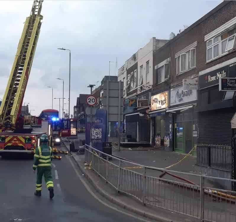 Ten fire engines and approximately 70 firefighters battled a fire in Longbridge Road, Barking, at a collection of shops with flats above