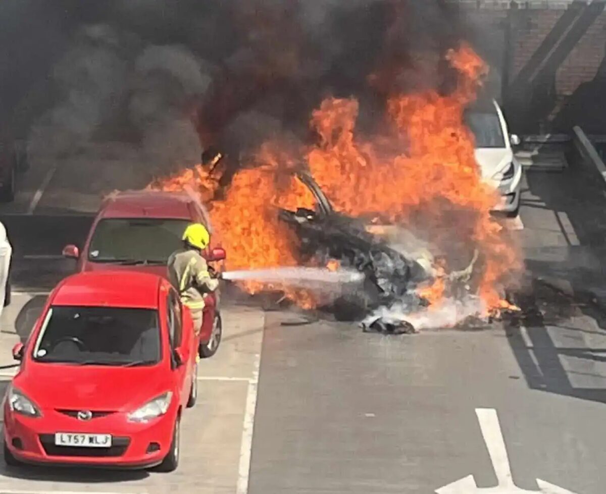 A Tesla And Three Other Vehicles Were Damaged In A Fire On The Roof-top Car Park In Maidstone