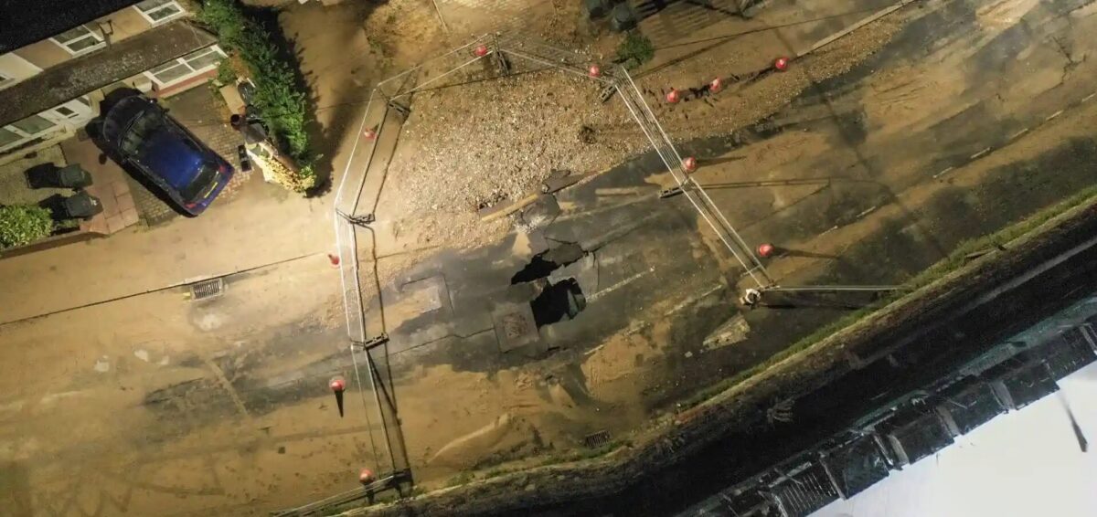 A major water leak flooded a Dartford street and surrounding roads after two very deep sink holes appear in the middle of the street on Sunday evening