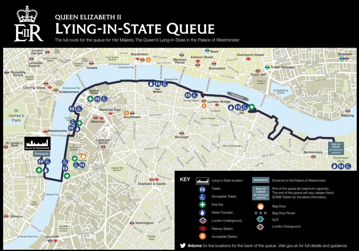 Map Of Queuing System To See The Queen's Coffin In London
