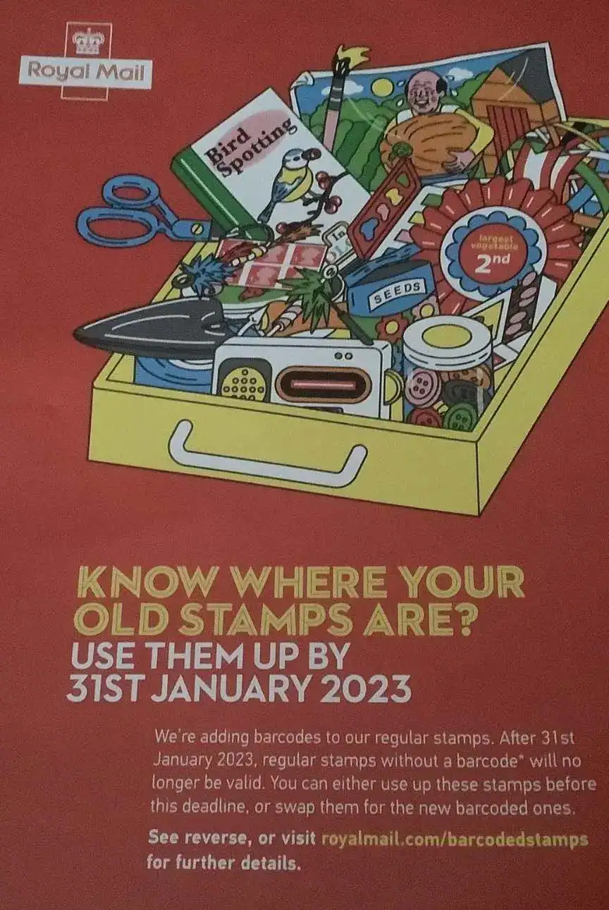The Royal Mail is adding barcodes to regular stamps, making them obsolete after January 31, 2023