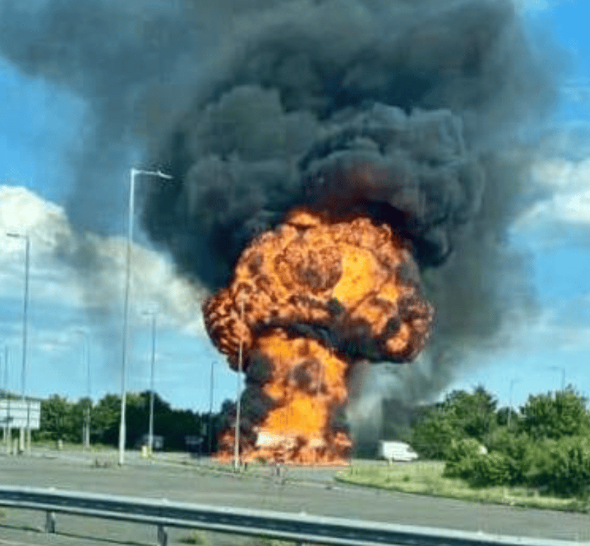 This Was The Moment A Fuel Tanker Caught Fire And "exploded" On The A13 Near Saddlers Farm