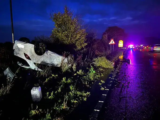 Car flips on A27 in rush hour causing delays between Fontwell and Arundel