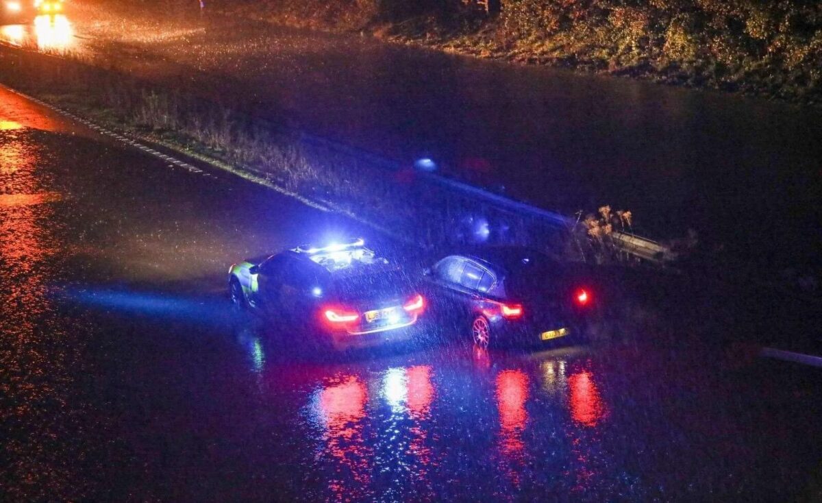 The M23 in West Sussex is closed southbound between J10 (Crawley) and J11 (Pease Pottage) due to flooding following heavy rainfall in the area