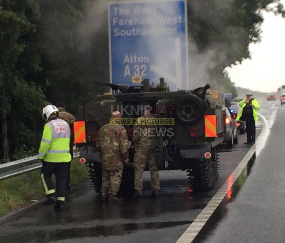 Fire Crews Called To An Army Tank On  Fire On The M27 Motorway