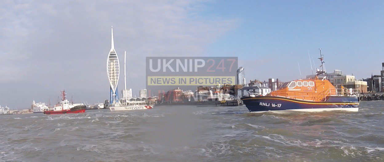 Portsmouth Harbour Entrance  Temporarily Blocked To Allow For The Recovery Of A Grounded 60ft Yacht That Had Suffered Engine Failure