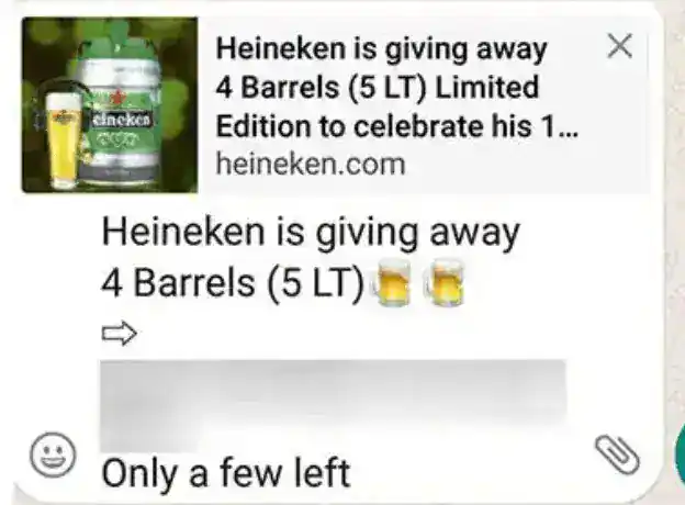 Whatsapp Users Have Been Warned Of A New Phishing Scam In Which They Are Promised Free Heineken