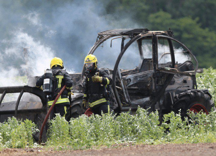 Fire Crews Tackle  Telehandler Fire In Southwick