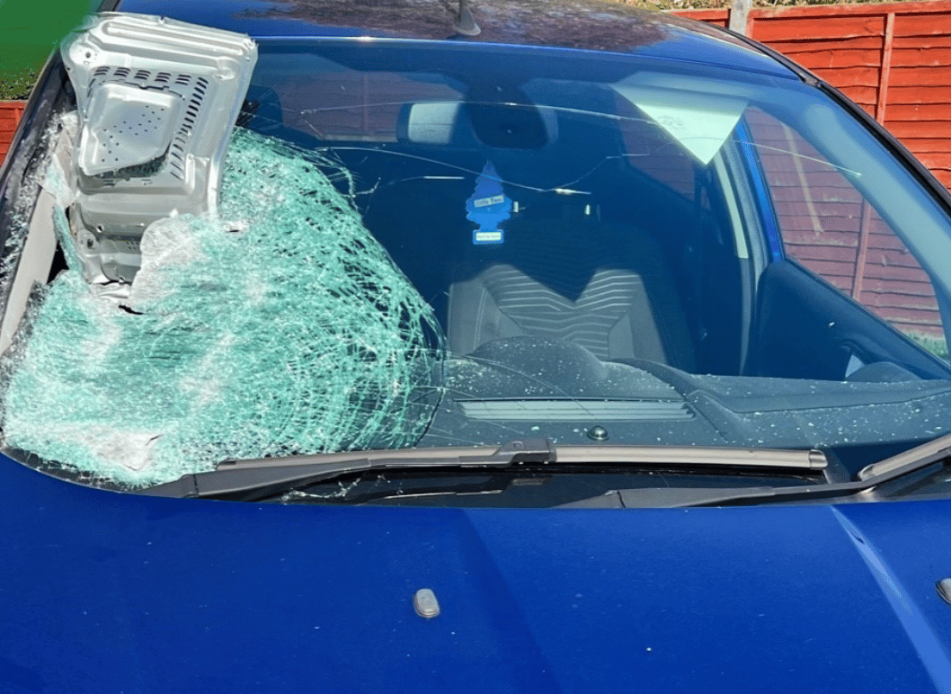 Police Are Investigating A Report Where A Microwave Was Thrown At The Windscreen Of A Moving Car