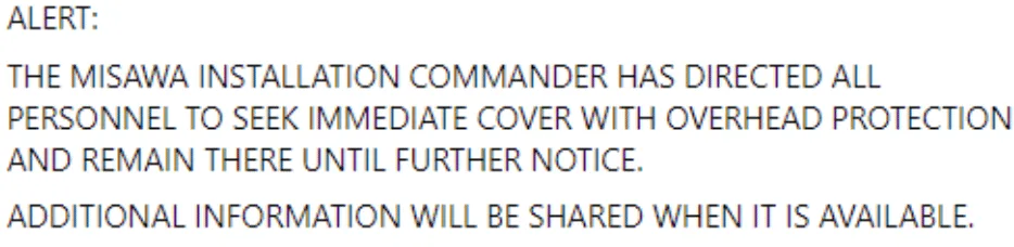 UPDATE: U.S. Air Base in northern Japan tells all personnel to seek immediate shelter after North Korea missile launch