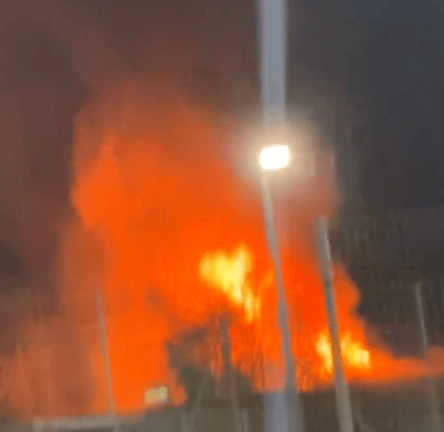 The fire occurred in a car workshop, which has been completely destroyed by the blaze