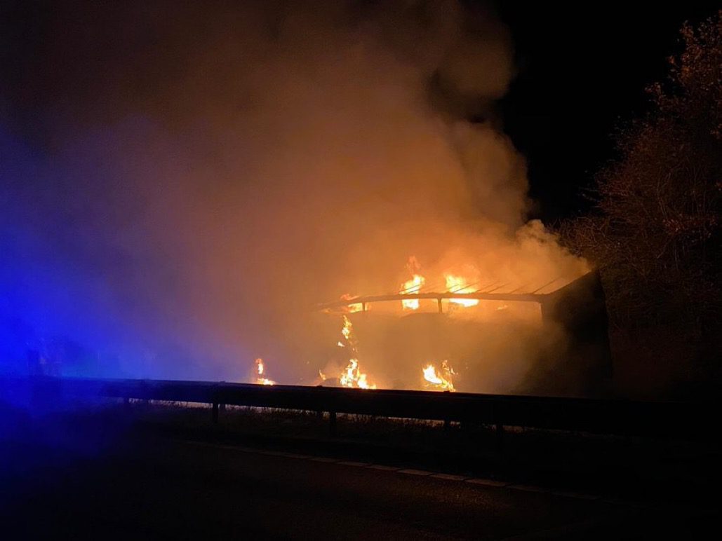 The M2 Motorway In Kent Has Been Closed In Both Directions Due To A Serious Fire Involving An Hgv