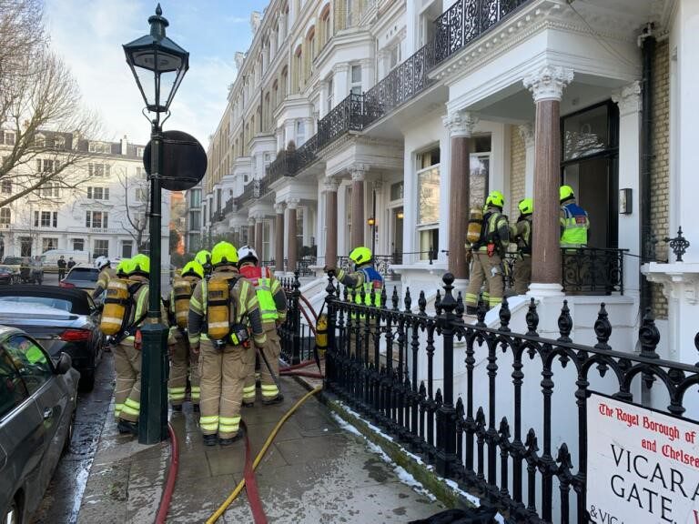 Fifteen Fire Engines And Around 100 Firefighters Have Been Called To A Fire At A House On Vicarage Gate In Kensington