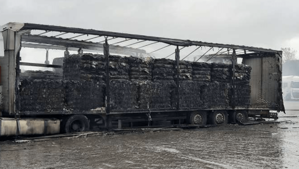 Kent Fire And Rescue Service Was Called To A Fire Involving Two Hgvs At The Ashford Truck Stop At Waterbrook, Ashford