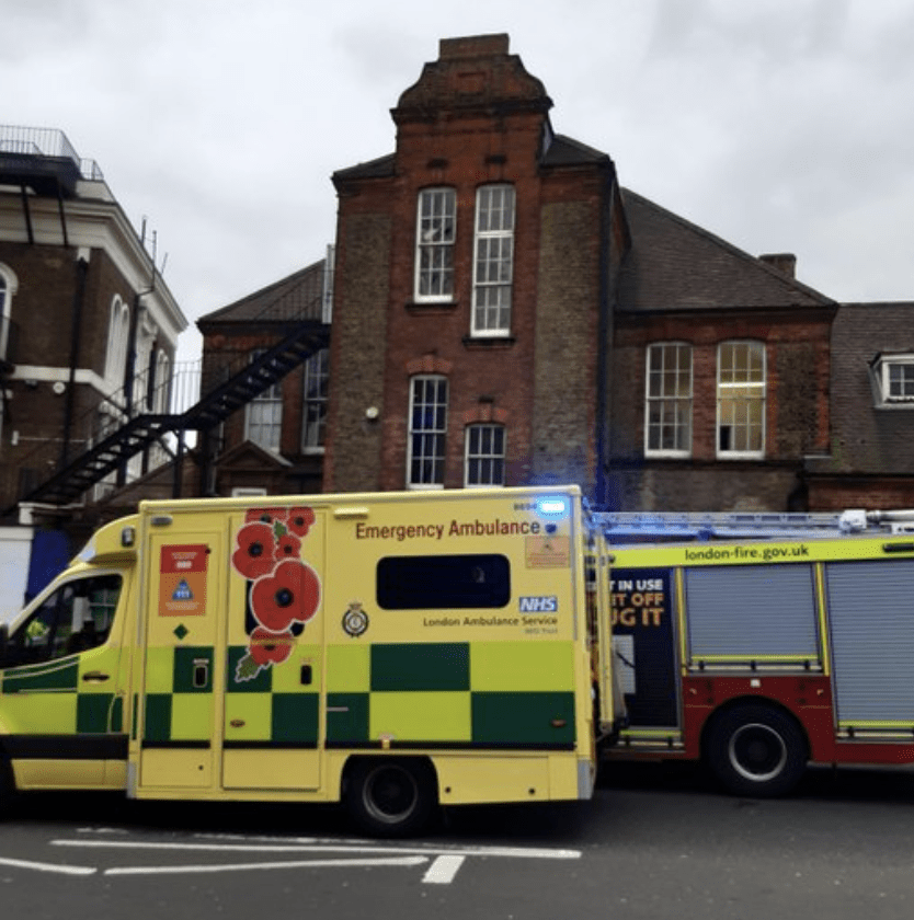 Three Fire Engines And Around 20 Firefighters  Were Called To A Ceiling Collapse At A School In Thurlow Park Road In Dulwich This Morning