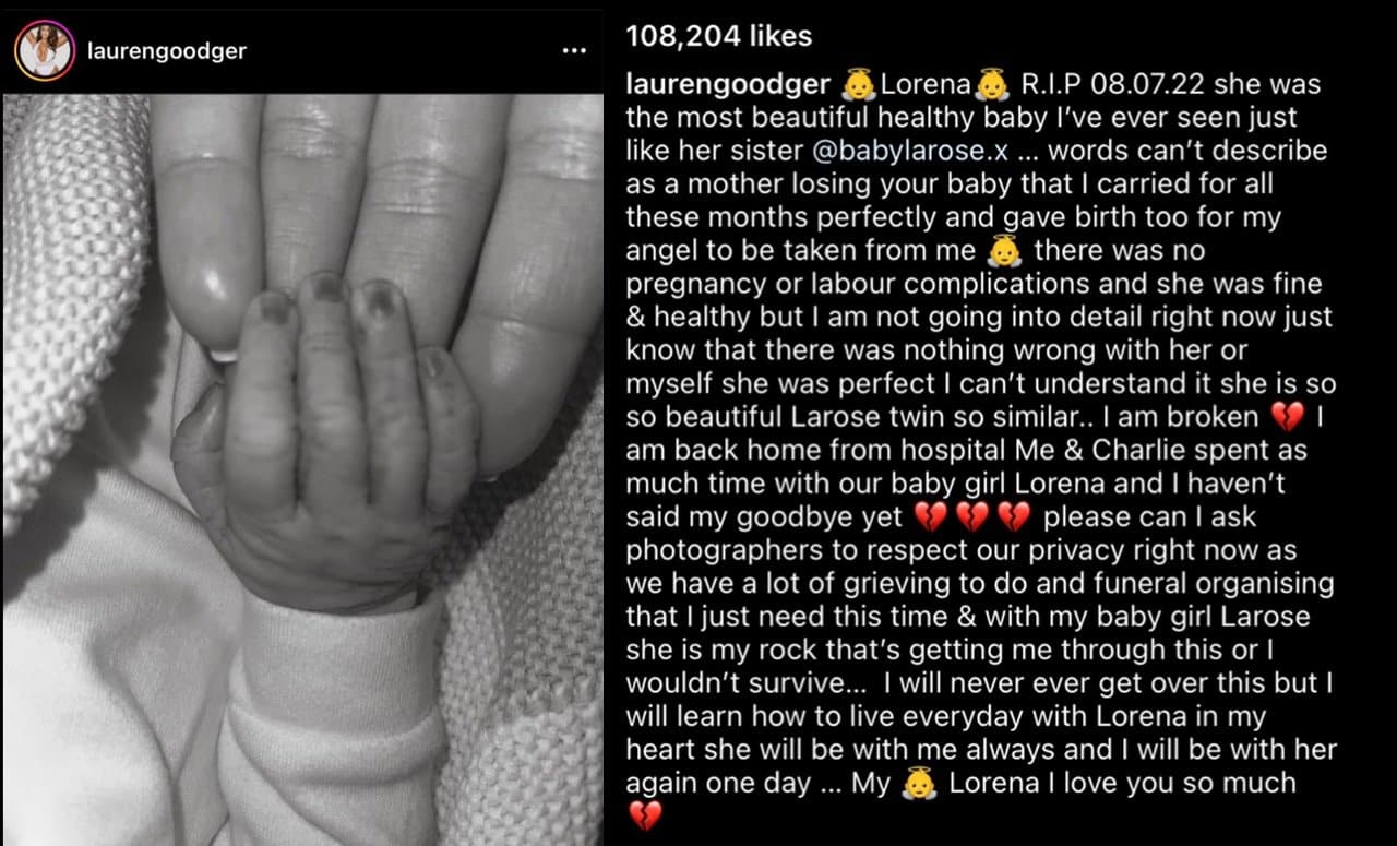 Lauren Goodger, A Reality Television Star, Has Announced The Death Of Her Newborn Daughter