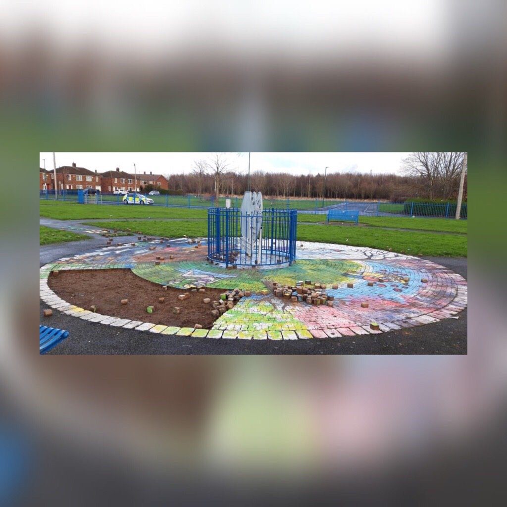Police Are Appealing After A Group Of Youths Reportedly Ripped Up Bricks From A Mural And Threw Them Around