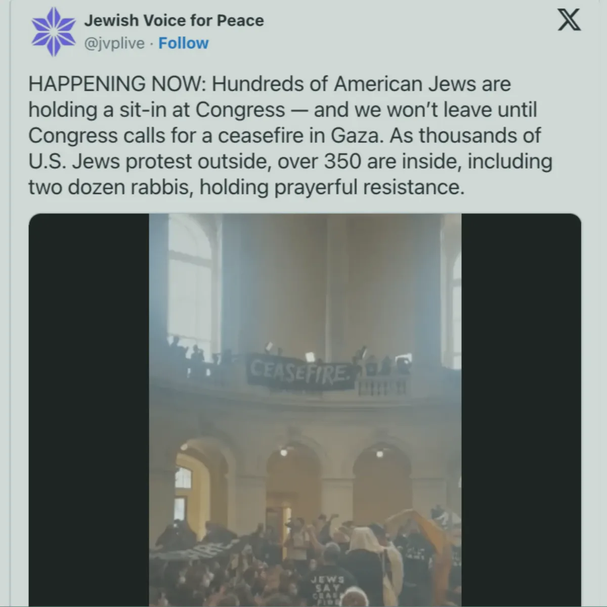 Progressive Jewish-American Activists Hold Sit-in at US Capitol, Calling for Ceasefire in Gaza