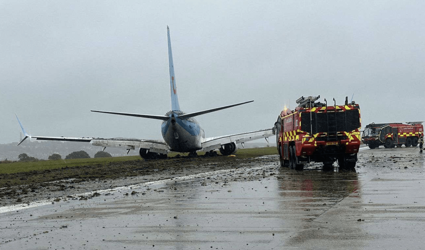 Plane Skids Off Runway At Leeds Bradford Airport During Landing