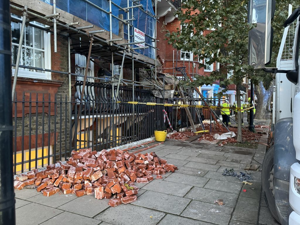Man Pulled From Collapsed Scaffolding After Partial Building Collapse involving A Terraced Building On Chelsea Embankment
