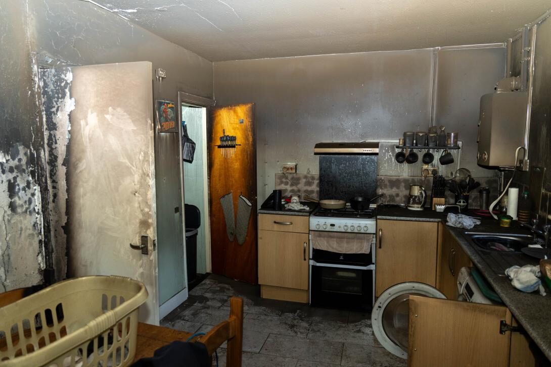 A dad-of-two owes his life to sounding smoke detectors after a devastating kitchen fire broke out at his home just a week before Christmas