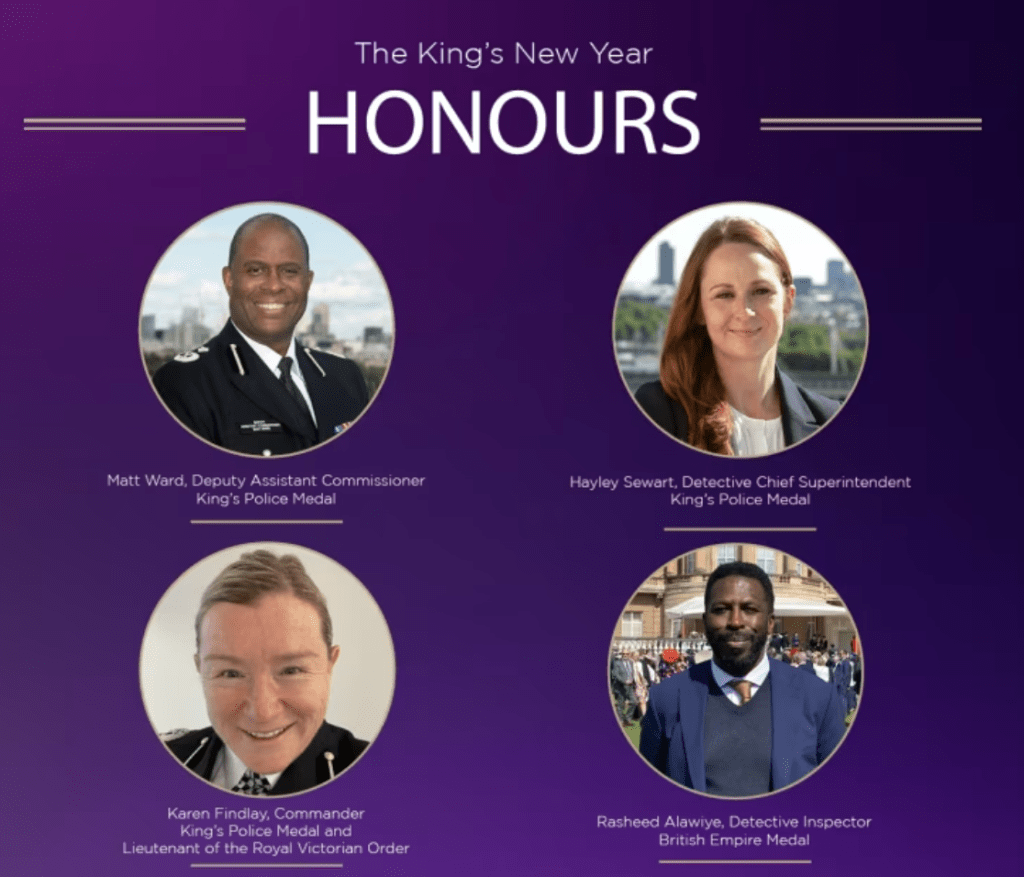 Met Police officers and staff recognised in the King’s New Year Honours List