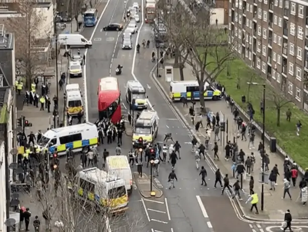 Public Order Police Respond to Protest Gathering in Camberwell and come under attack