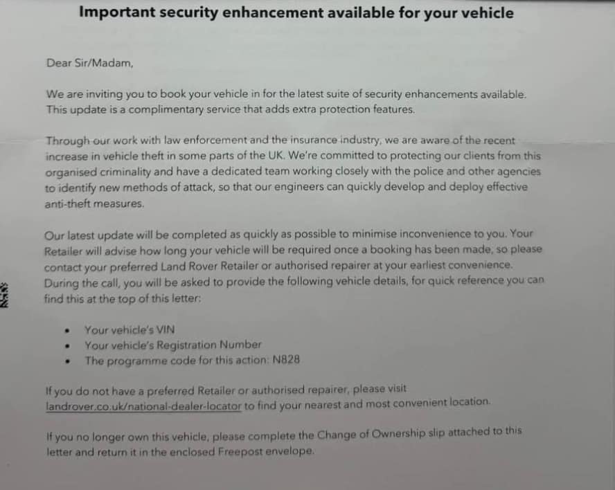 Land Rover Announces Security Enhancement Updates to Protect Customers