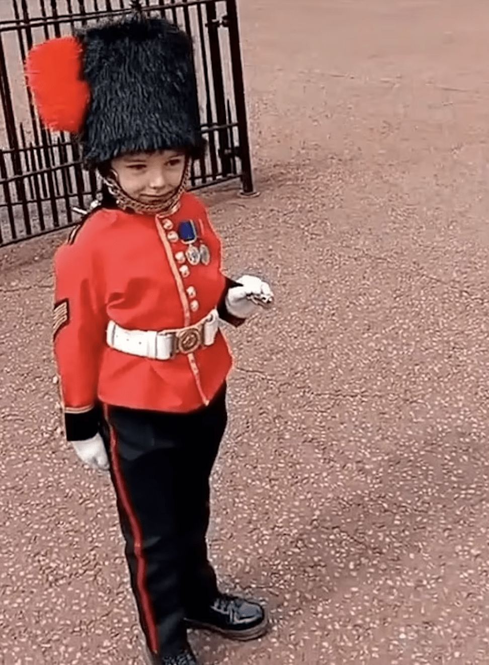 Heartwarming Encounter: Young Fan in Miniature Uniform Saluted by Royal Guards
