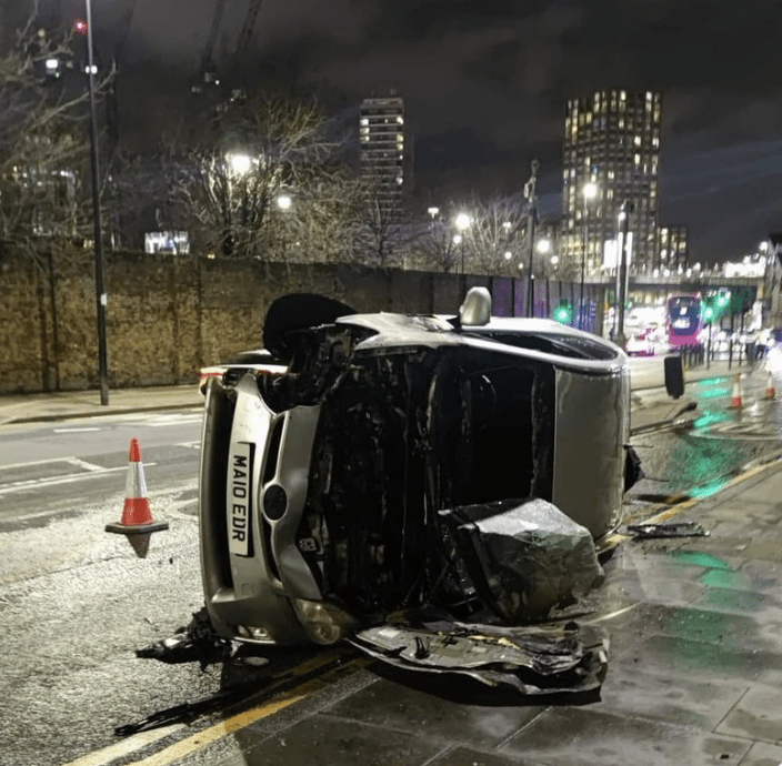 Serious Road Incident in Tower Hamlets: Vehicle on Its Roof and Ablaze