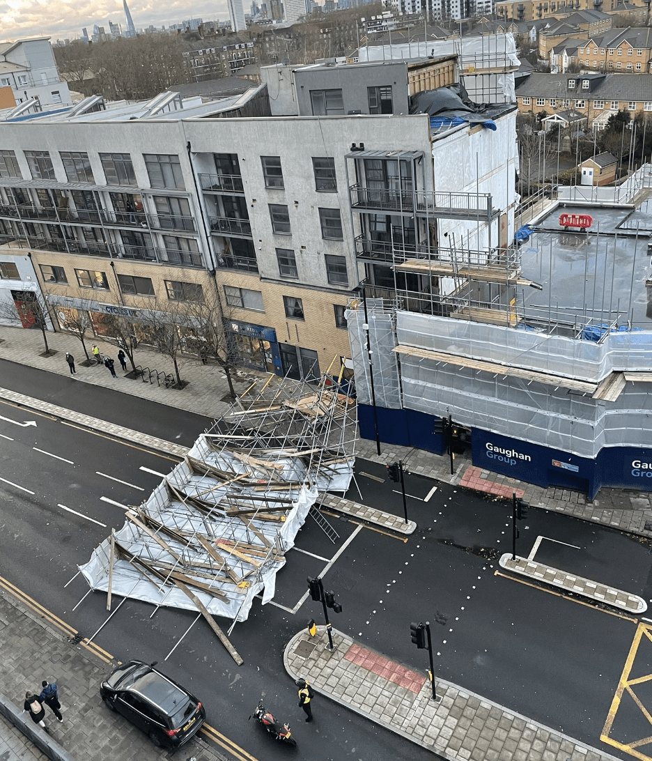 Storm Henk Rips Scaffolding Off Creek Road Greenwich Building