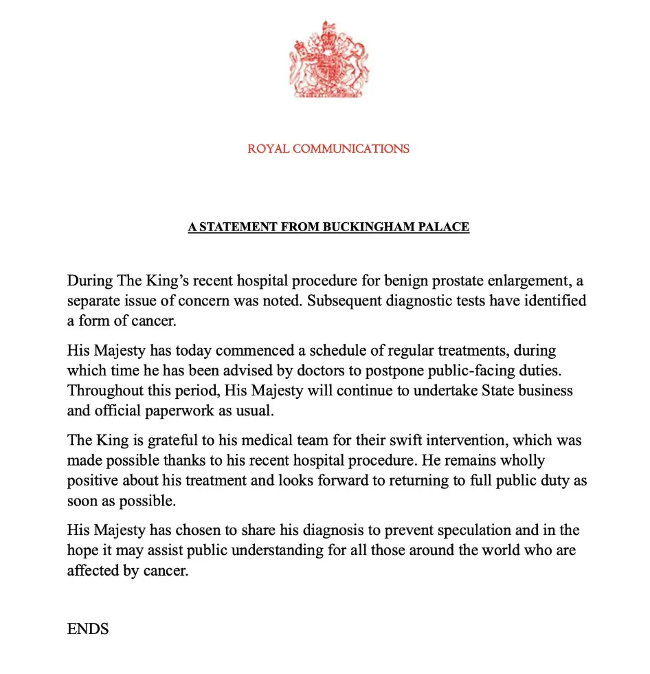 King Charles Diagnosed with Cancer: Buckingham Palace Issues Shock Announcement