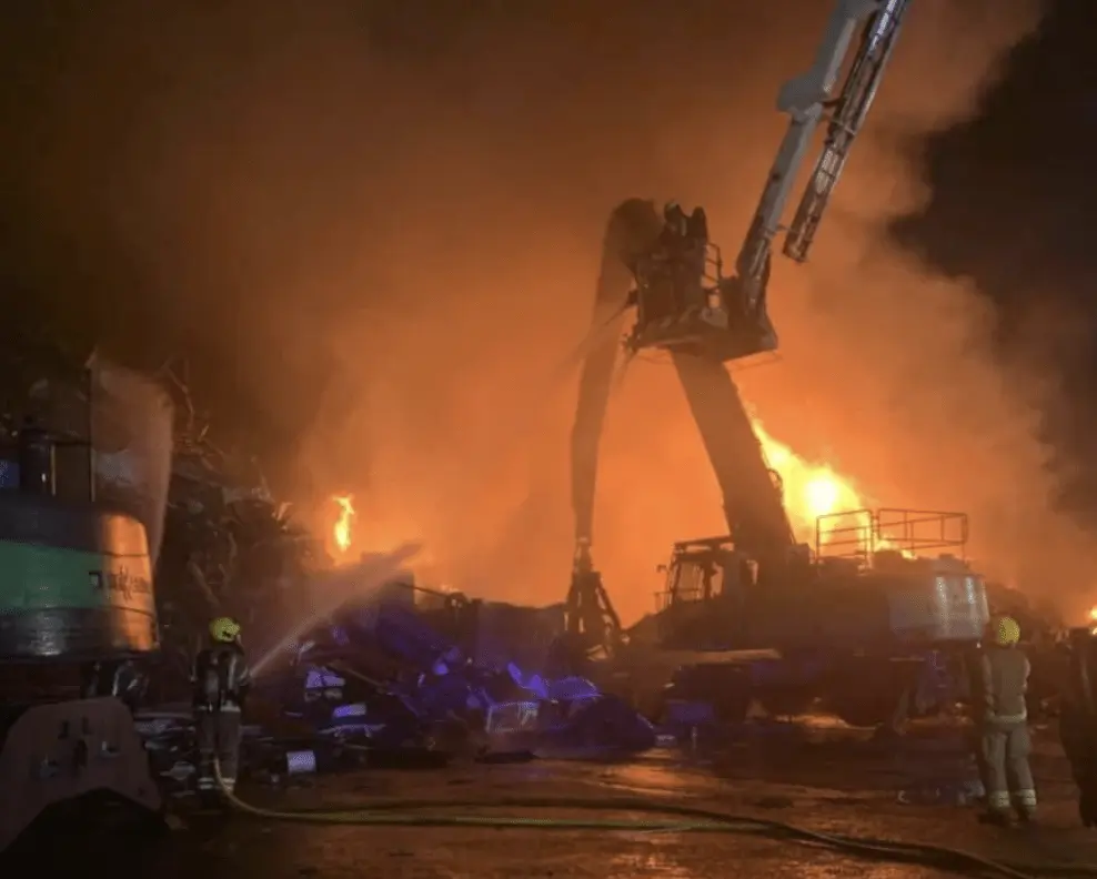 Massive Scrap Yard Fire in Aston: 50 Firefighters Tackle Overnight Blaze in Birmingham
