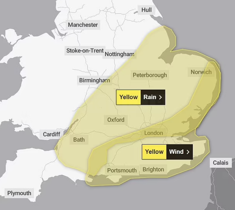 UK Weather: New Yellow Wind and Rain Warning for London and the South East Amid Downpours and Gusts