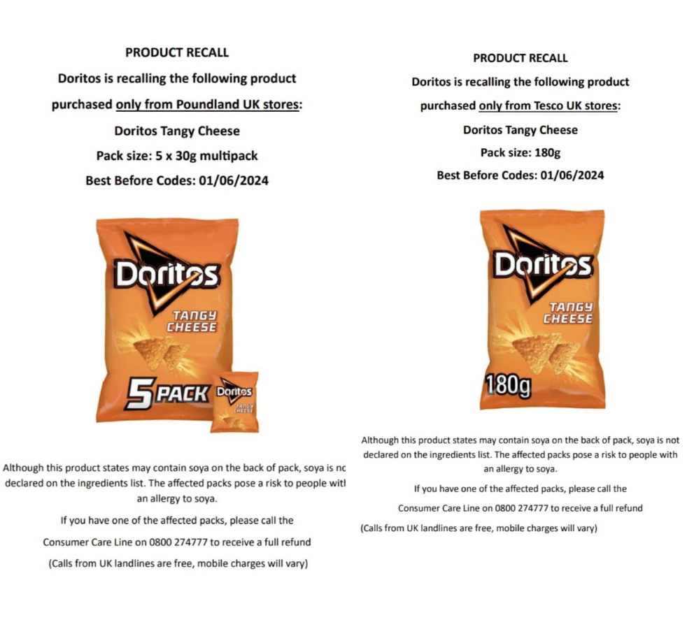 Doritos Recalls Tangy Cheese Chips Due to Allergy Risk