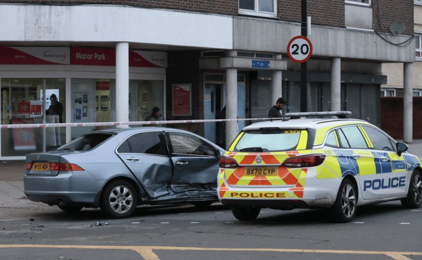 Traffic Chaos Ensues in Manor Park After Police Cars Collide with Vehicle