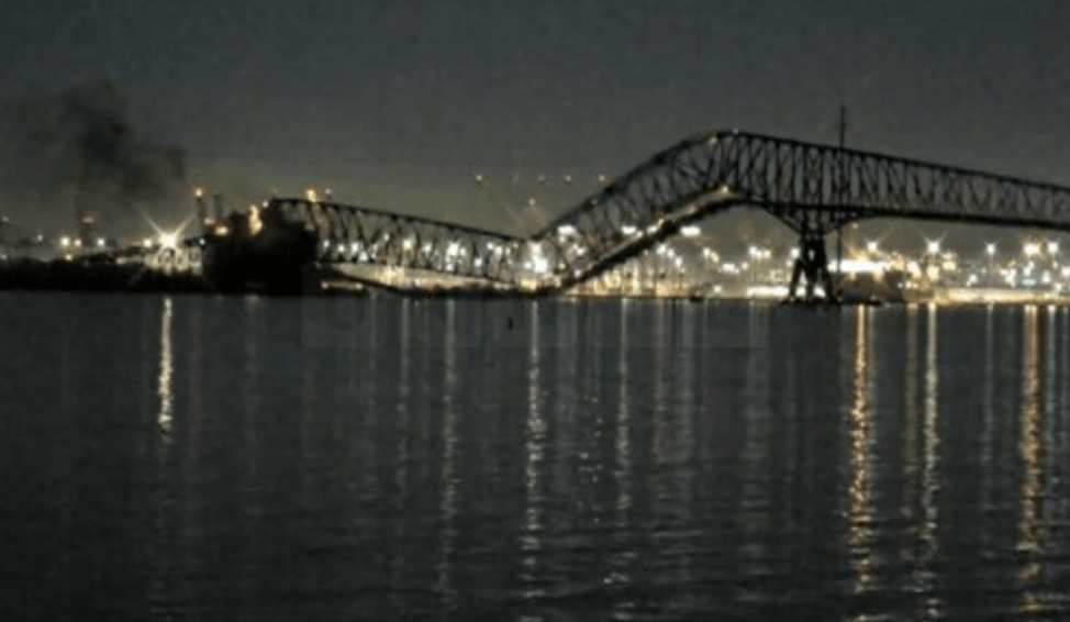 Key Bridge in Baltimore Collapses into Water After Being Hit by Cargo Ship