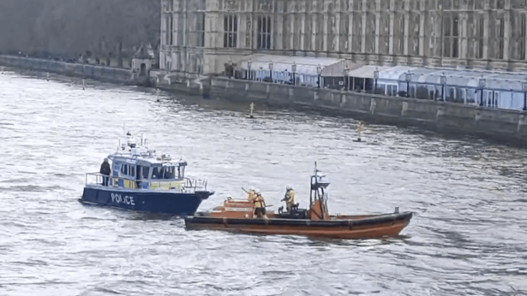 Emergency Services Respond to Person in Water Incident at Waterloo Bridge, London