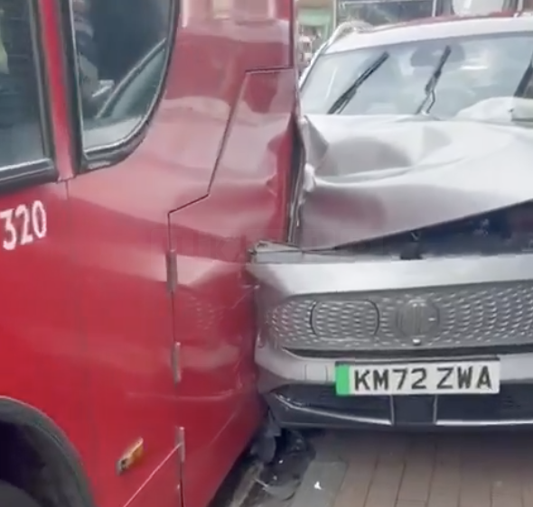 Police Chase Ends in Car Crashing into Bus and Parked Vehicles