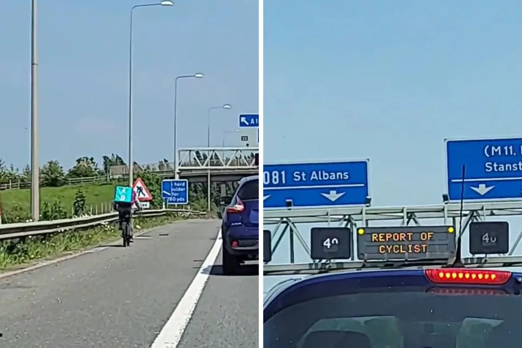 Delivery Rider Spotted Cycling On M25 Sparks Safety Concerns Delivery Rider Spotted Cycling on M25 Sparks Safety Concerns