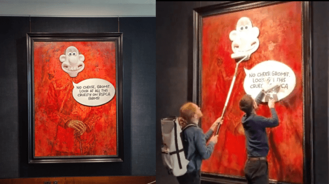 Animal Rights Activists Target King’s Portrait with Wallace and Gromit Stunt