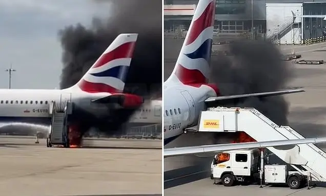 Ground Vehicle Fire Near British Airways Plane At Heathrow Terminal 5 Ground Vehicle Fire Near British Airways Plane at Heathrow Terminal 5