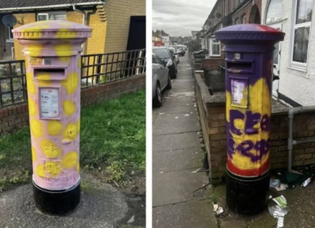 Banksy Wannabe Danny Whiskin from Dartford Painted Almost 40 Postboxes Including Cadbury Creme Egg and Mr Blobby Colours, Spared Jail
