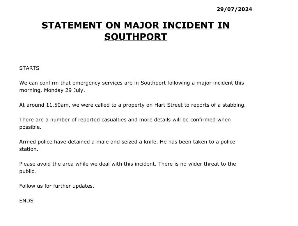 Major Stabbing Incident in Southport Leads to Multiple Casualties