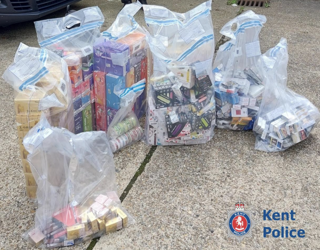 A large quantity of illegal vapes and counterfeit tobacco has been seized by Kent Police in Dover