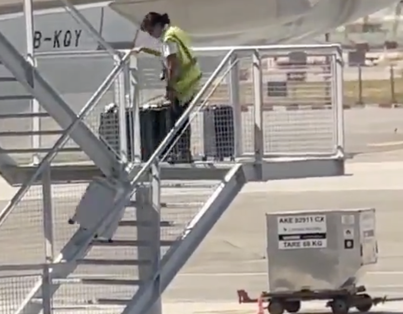 Cathay Pacific Airport Worker Caught Throwing Suitcases Down Stairs