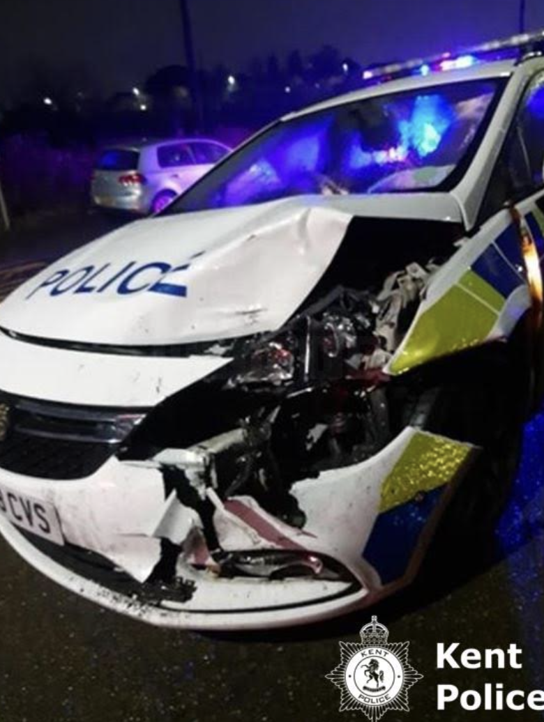 A violent man who subjected his former partner to domestic abuse and also caused a police car to be written off has been jailed for eight years