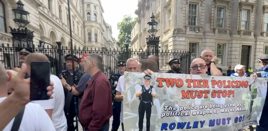 Protesters Gather at Downing Street Following Tommy Robinson’s Arrest on Terror Charges